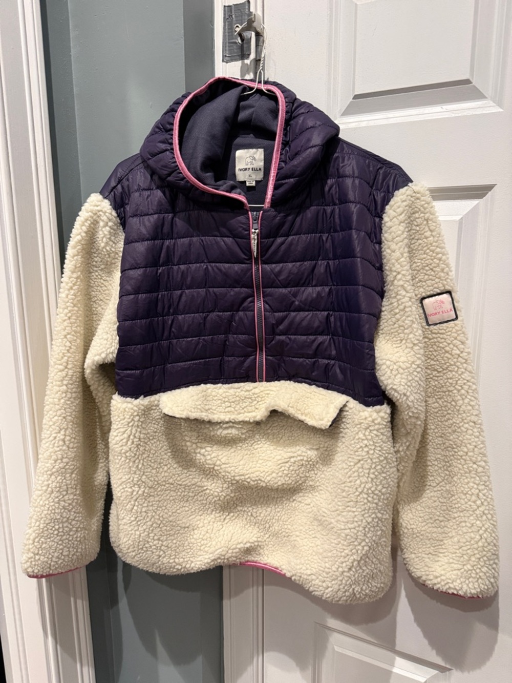 ivory ella Cream Sherpa & Purple Quilted Half-Zip Pullover Jacket